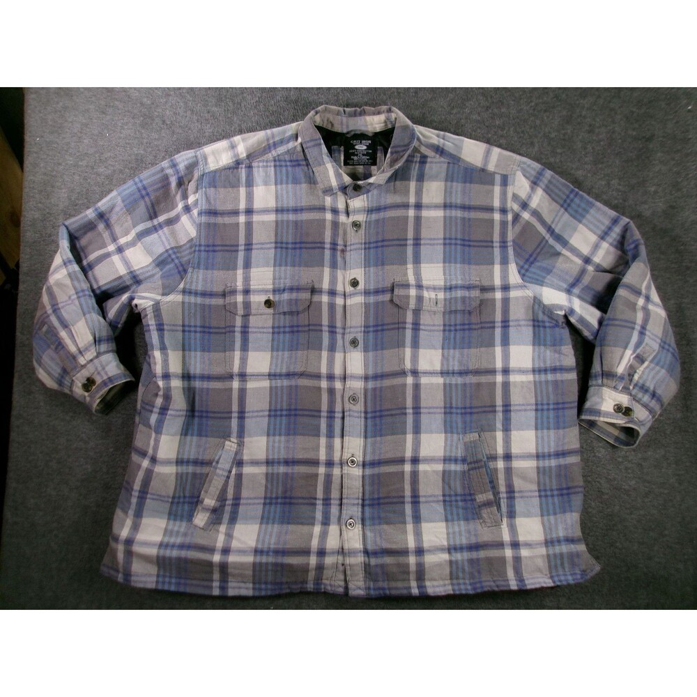 Grit Iron Shirt Jacket Men 2XL Quilted Lined Flannel Plaid Gray Workwear Shacket